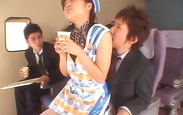 MMF fucking in the plane with a sexy Japanese stewardess. HD